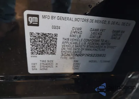 2024 Chevrolet Equinox Ev Rs из США, поврежденный, VIN 3GN7DNRP7RS235931